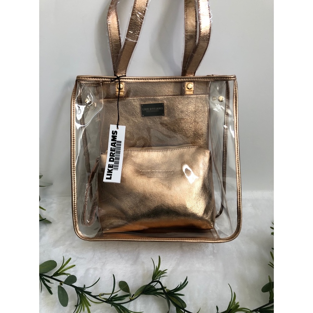 Like Dreams Transparent Polyurethane Tote Bag With Clutch